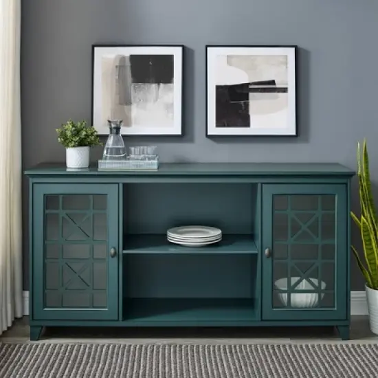 Bayland Transitional Double Fretwork Door Sideboard Antique Dark Teal - Saracina Home image {2}