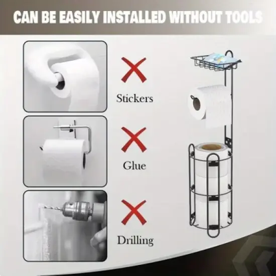 toilet paper holder bracket, metal rust proof tissue roll floor bracket, bathroom storage image {8}
