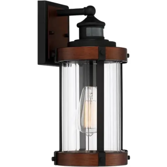 John Timberland Stan Industrial Outdoor Wall Light Fixture Dark Faux Wood Black Motion Sensor 15 1/2" Clear Glass for Post Exterior Barn Deck House image {4}