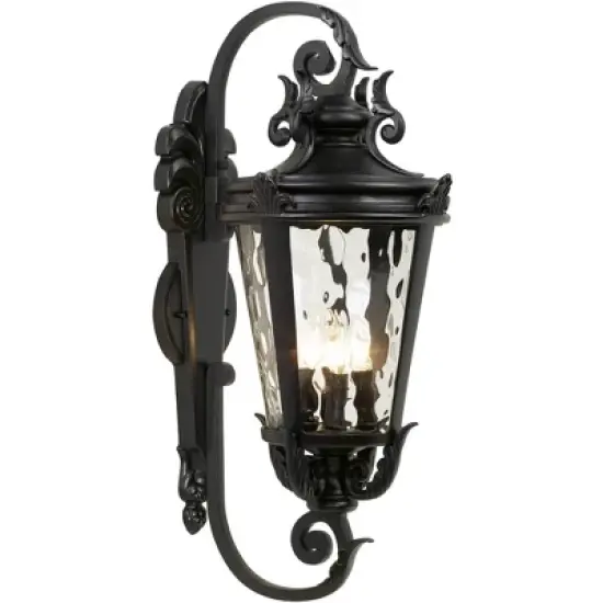 John Timberland Casa Marseille Vintage Rustic Outdoor Wall Light Fixture Black Scroll Arm 27 1/2" Clear Hammered Glass for Post Exterior Barn Deck image {6}