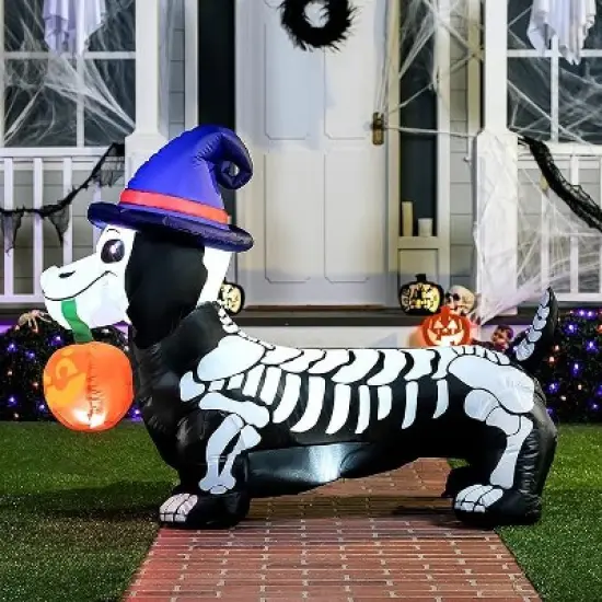 Joyfy 5FT Halloween Inflatables Outdoor Decorations, Inflatable Skeleton Dog with LEDs Pumpkin for Halloween Outdoor Yard Garden Lawn Party Decoration image {10}