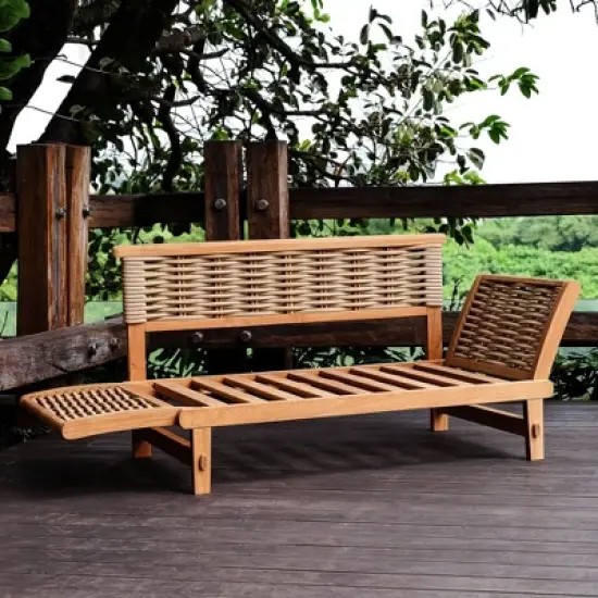 Cambridge Casual Auburn Teak & Wicker Outdoor Patio Daybed with Cushion Brown/Blue image {9}