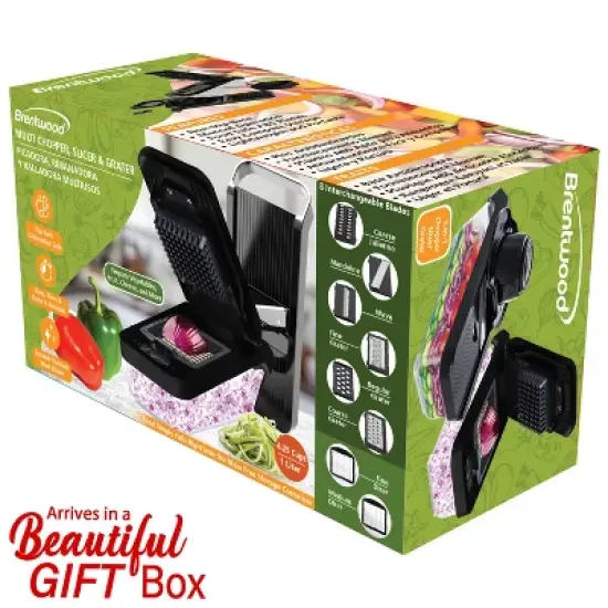 Brentwood All-in-One Food and Vegetable Chopper, Mandoline Slicer, and Cheese Grater with 4.25-Cup Storage, Black image {7}