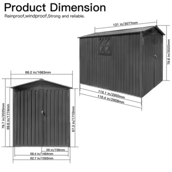 Motorcycle Outdoor Steel Storage Shed With Window ,tracks and fixtures,Grey image {6}