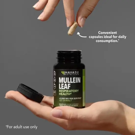 Mullein Leaf Capsule for Respiratory Health,  5000mg Extract 10:1 for Lung Support and Immune Function, Havasu Nutrition, 60ct image {5}