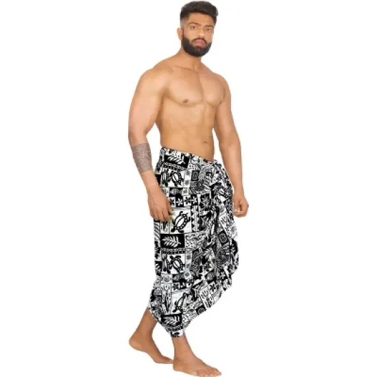 LA LEELA Men's Sarong Bath Hawaiian Wrap Pareo One Size Black image {2}
