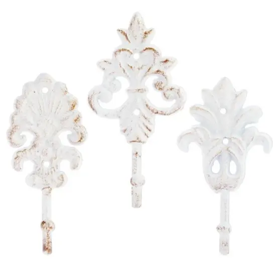 Farmlyn Creek 3 Pack Cast Iron Coat Hooks with Screws, Wall Mounted, Vintage Design (White, 8.3 in) image {8}
