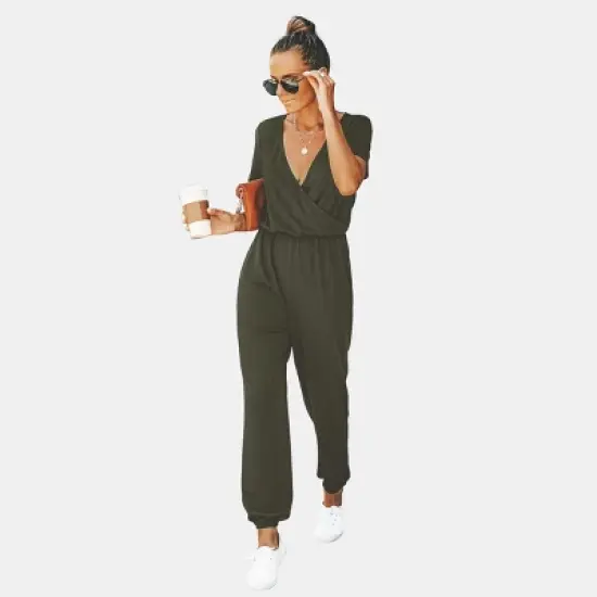 Women's Short Sleeve Wrap Loose Long Romper Jumpsuit - Cupshe image {6}