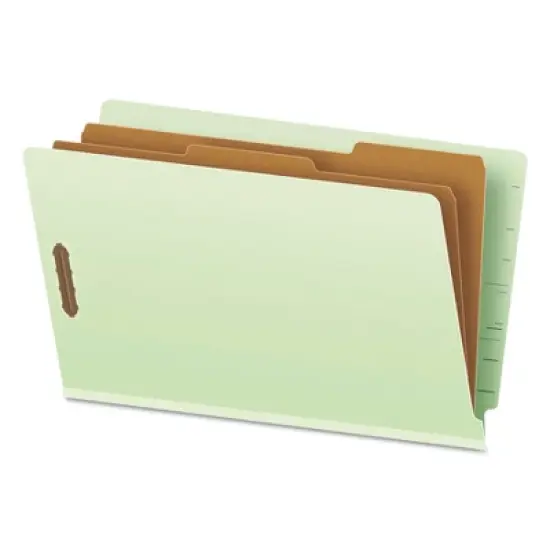 Pendaflex End Tab Classification Folders, 2" Expansion, 2 Dividers, 6 Fasteners, Legal Size, Pale Green Exterior, 10/Box image {4}