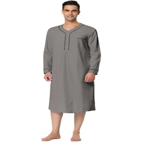 Lars Amadeus Men's Nightshirt Cotton Sleep Shirt Long Sleeves Henley Nightgown Sleepwear image {5}