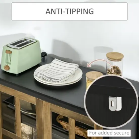 HOMCOM Kitchen Sideboard, Glass Door Buffet Cabinet, Accent Cupboard with Adjustable Storage Shelf for Living Room, Black Wood Grain image {4}