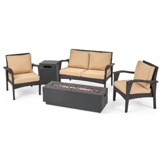 GDFStudio Houlihan Outdoor Wicker 4 Seater Chat Set with Fire Pit image {10}