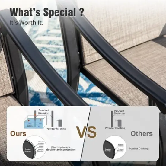 Captiva Designs 7pc Outdoor Patio Black Steel Dining Table & Brown Textilene Arm Chairs image {7}