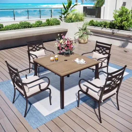 Captiva Designs 5pc Outdoor Dining Table & Metal Chairs with Thick Seat & Back Cushions image {7}