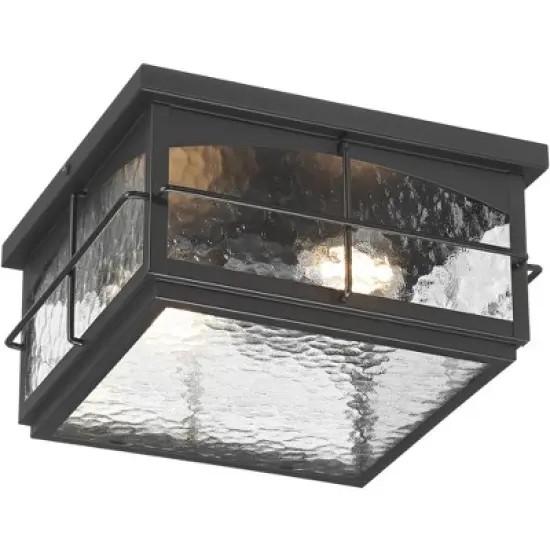John Timberland Braylon 12" Wide Black and Hammered Glass Outdoor Ceiling Light image {6}