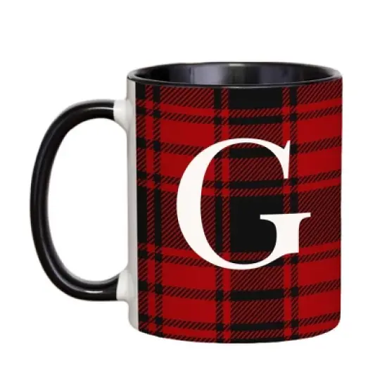 Personalization Mall Christmas Red Plaid Initial Coffee Mug image {9}