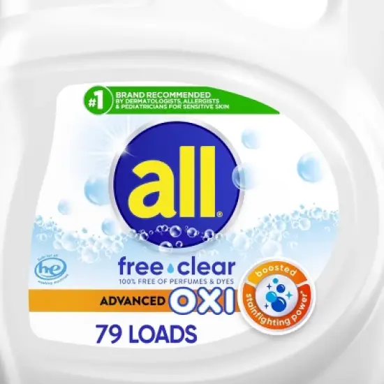 All Free Clear Liquid Laundry Detergent with OXI Stain Removers 79 Loads - 141 fl oz image {5}
