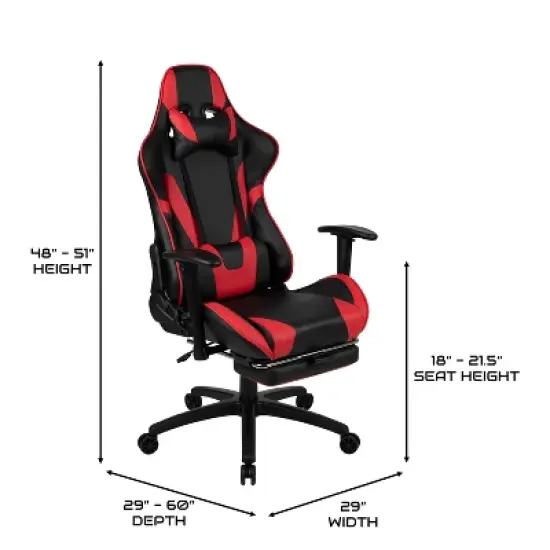 BlackArc Echo Gaming Desk & Chair Set: Black & Red Faux Leather Reclining Gaming Chair; Gaming Desk with Headphone Hook and Cupholder image {8}
