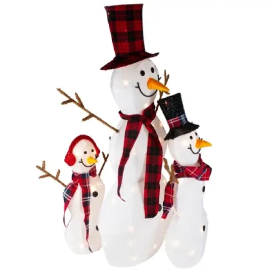 Northlight Lighted Tinsel Snowmen Family Christmas Outdoor Decorations - Clear Lights - Set of 3 image {2}