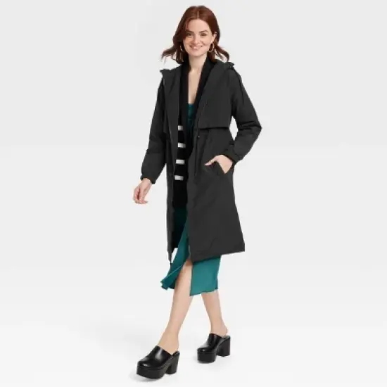 Women's Relaxed Fit Trench Rain Coat - A New Day&trade; Black  image {2}