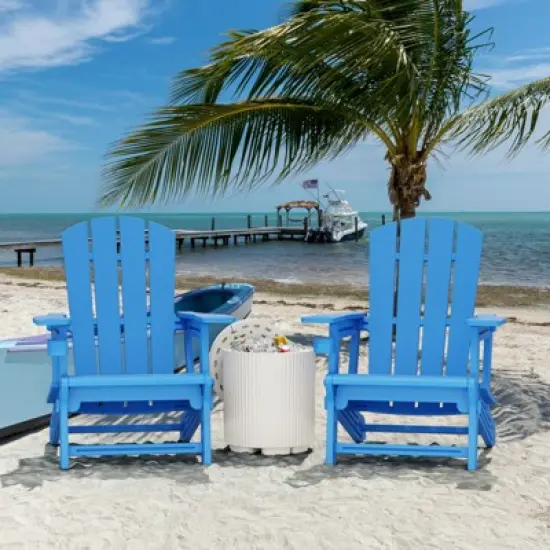 DSVIMOY 2PCS Adirondack Chair with Cup Holder, Outdoor Comfortable Set for Backyard, Blue, 31.4"*29.6"*36.4" image {3}