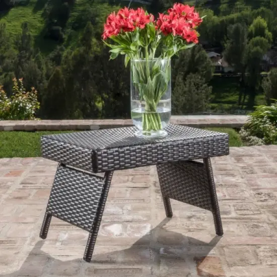 GDFStudio Thelma Outdoor Wicker and Aluminum Folding Side Table image {1}