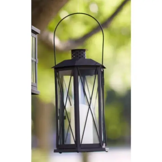 Melrose 14.5" Black Cottage Style Glass Lantern with LED Flameless Pillar Candle image {1}