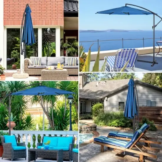 Costway 10' Hanging Umbrella Patio Sun Shade Offset Outdoor Market W/ Cross Base Blue image {4}