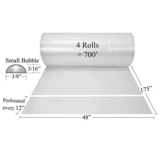 UOFFICE Perforated Small Bubble Rolls 700' x 48" Wide- with Small Bubbles 3/16" Bubbles image {1}