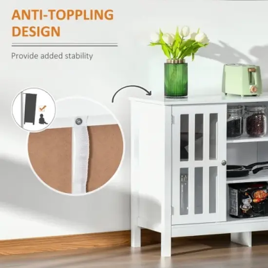 HOMCOM Modern Sideboard, Storage Cabinet, Buffet with 2 Slatted Framed Doors, Open Middle Shelving and Cable Management Hole image {4}