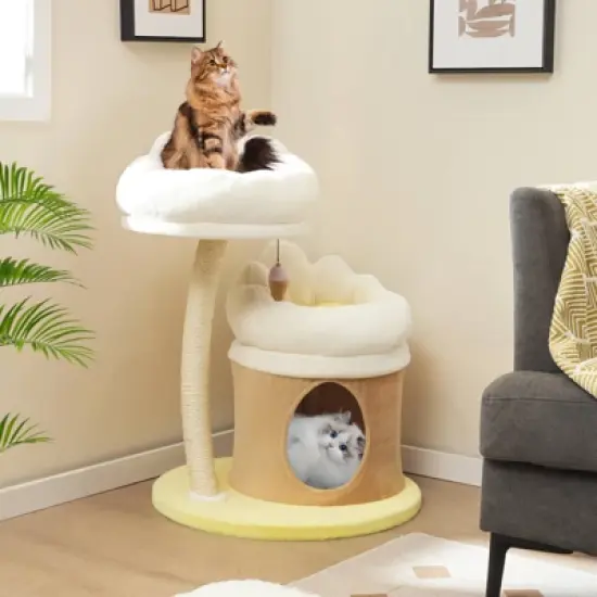 Costway 33" Cat Tree Indoor Cat Tower with Condo Sisal Scratching Post Washable Top Nest image {3}