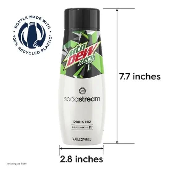 SodaStream Mountain Dew Zero Drink Mix - 14.9 fl oz: Citrus Liquid Concentrate, Kosher, Soda Streamer Flavor image {6}
