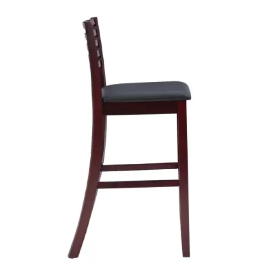 30" Torino Ladder Back Barstool Upholstered Seat - Espresso Wood - Linon image {3}