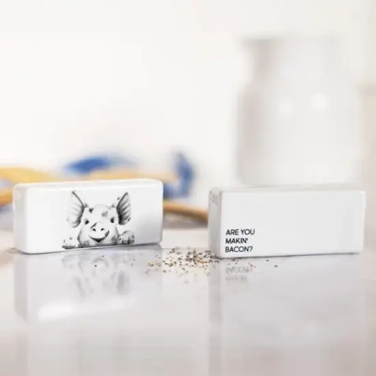 Pavilion Gift Company - Are you Makin' Bacon? - Pig - Salt and Pepper Shaker - Stoneware Set Piggy Piglet Farm Animals Kitchenware image {1}