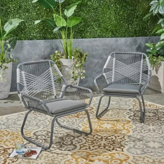 Patio Club Chairs Set Of 2, Outdoor Woven Rope Club Chairs With Steel Frame, Dining Chairs With Water Resistant Cushion For Garden, Backyard image {3}