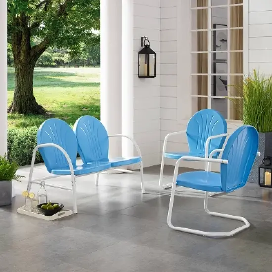 Griffith 3pc Outdoor Seating Set - Sky Blue - Crosley image {1}