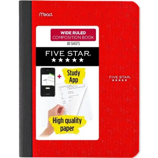 Five Star 80pg Wide Ruled Composition Notebook 9.75"x7.5": Flexible Cover, Acid-Free, Rounded Corners, Adult Stationery image {9}