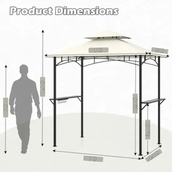 Costway 8' x 5' Grill Gazebo with 2 Shelves 7 Hooks Metal Frame Soft Top Beige/Brown/Gray/Wine image {2}