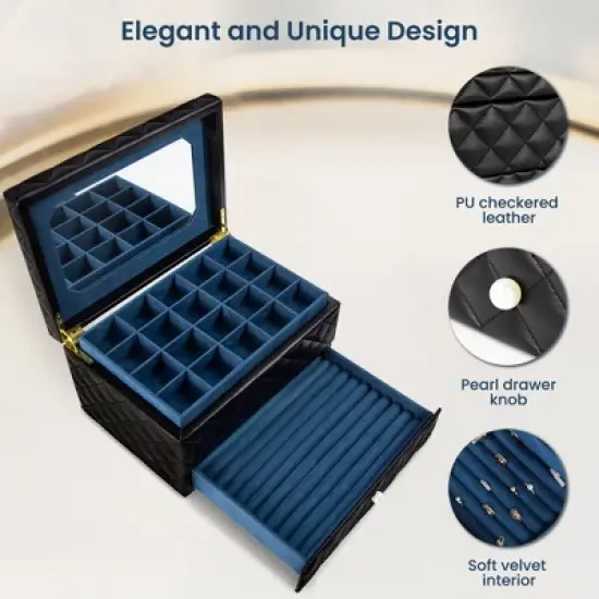 Large PU Leather Jewelry Organizer Storage Case image {3}