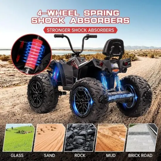 24V Kids ATV With 2 Seater, 4x200W Powerful Engine, Dual 7AH Batteries, Accelerator Handle, EVA Tires,  LED Lights & Music image {5}