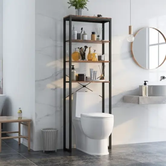 Costway 4-Tier Over the Toilet Storage Rack Freestanding Bathroom Organizer Rustic Brown image {1}