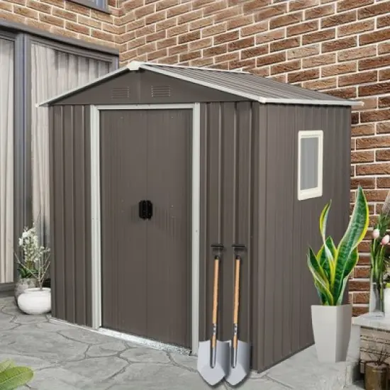 LOVMOR 6ft x 5ft Outdoor Metal Storage Shed gray With window image {6}