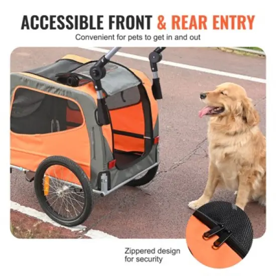 VEVOR Dog Bike Trailer, Supports up to 66 lbs, 2-in-1 Pet Stroller Cart Bicycle Carrier, Easy Folding Cart Frame with Quick Release Wheels image {5}