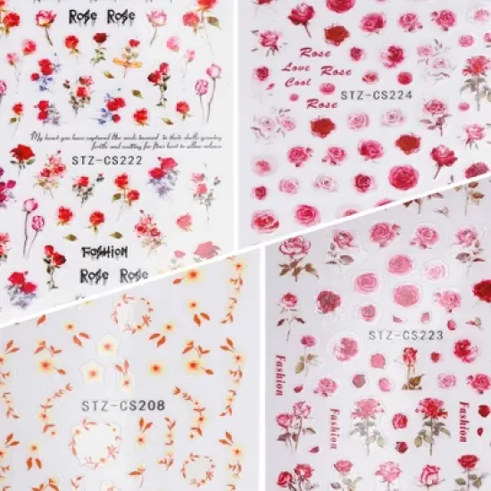 Unique Bargains Self-Adhesive Floral Pattern  Nail Art Stickers Red Pink 4 Pcs image {2}