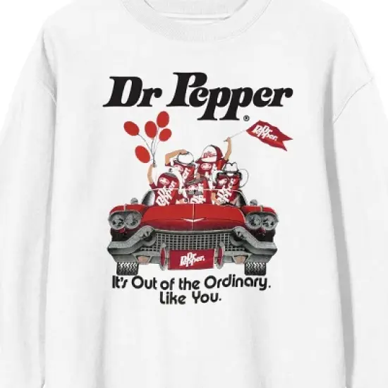 Dr. Pepper It's Out Of The Ordinary Car Graphic Crew Neck Long Sleeve White Adult Sweatshirt image {1}