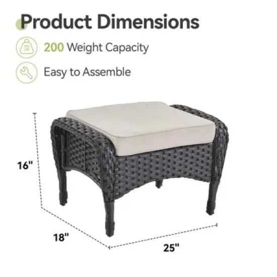 Gymojoy 2 Pieces Assembled Outdoor Patio Ottoman with Removable Cushions image {1}