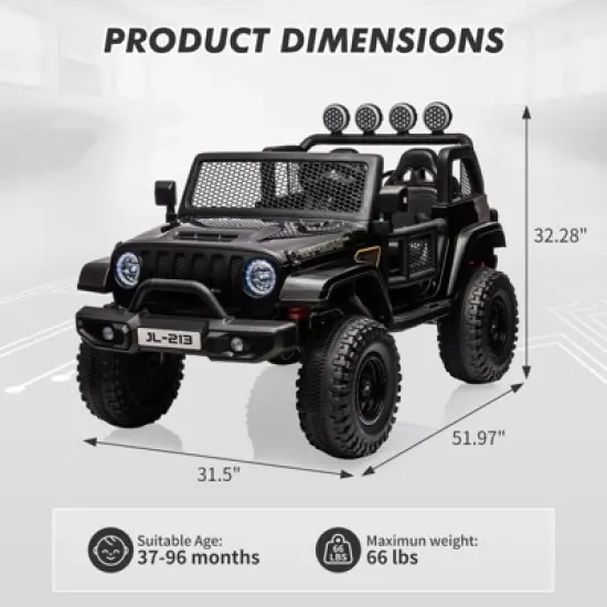 Kids Ride On Truck, 24V 2 Seater, Electric Vehicle for Toddlers, Switchable 2WD/4WD Ride On Car Toy, with RC, Trunk Storage image {2}