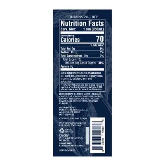 Newman's Own Organics Raspberry Iced Black Tea, Slightly Sweetened, Iced Tea 12 Oz Cans, Pack of 12 image {3}