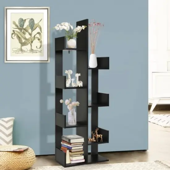 Costway 8-Shelf Bookcase Modern Tree Bookshelf Storage Decor Freestanding White/Black image {3}