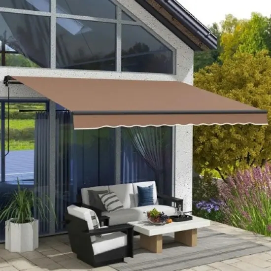 Resenkos Patio Awning, Outdoor Sun Shade Shelter Cover Awnings,12' x 10' Retractable Awning, 280gsm UV Resistant Sunshade Shelter, Coffee image {1}